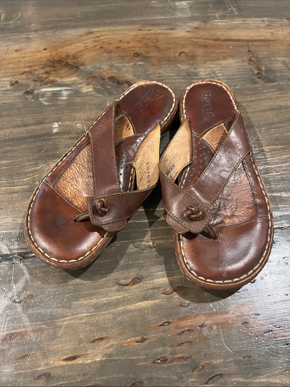 Born Brown Leather Thong Sandals